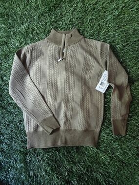 Boy's Cable Knit Half-Zip Sweater - Olive